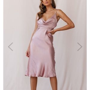 Double Take Draped Bust Midi Dress Rose Gold